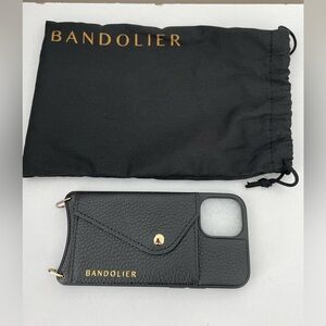 Bandolier Black Pebble Leather Phone Case with Gold Accents for 12 mini. NWT!